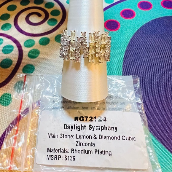 Bomb Party Ring RG72124 Daylight Symphony Lemon & Diamond CZ on Rhodium Plating - Picture 5 of 5
